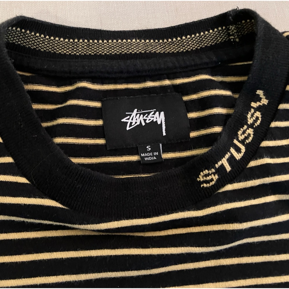 Stussy Black and yellow Striped Crewneck Shirt